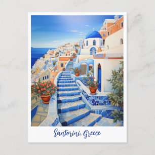 Cartão Postal Ilustração da Ilha Santorini   Viagem Art