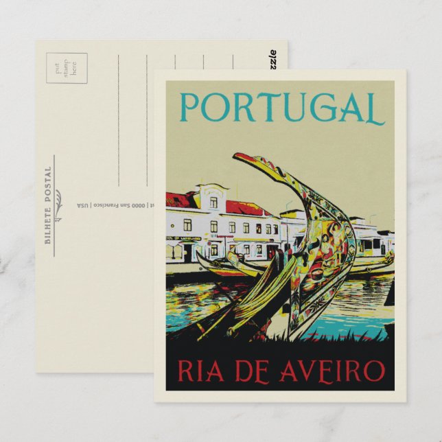 Cartão Postal Ilustração da lagoa de Aveiro Portugal (Frente/Verso)