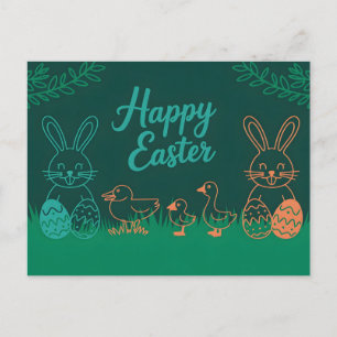 Cartão Postal Ilustração da Linha de Páscoa com Coelhinhos e Pin