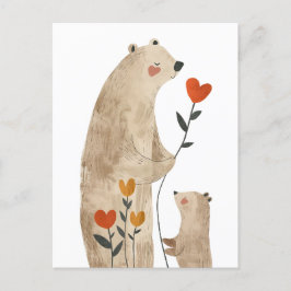 Cartão Postal Ilustração da Mamãe Urso Polar e Filhote Fofo & Ad