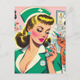 Cartão Postal Ilustração da Menina de Enfermeira Retro
