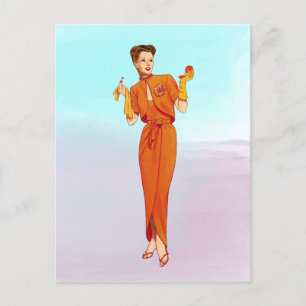 Cartão Postal Ilustração da Moda Laranja Retroativa da Vintage d