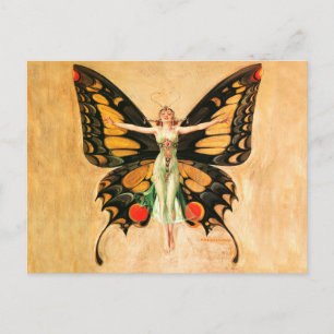 Cartão Postal Ilustração da Mulher Voadora Flapper Butterfly