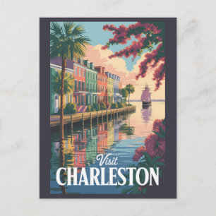 Cartão Postal Ilustração da Orla de Charleston Carolina do Sul