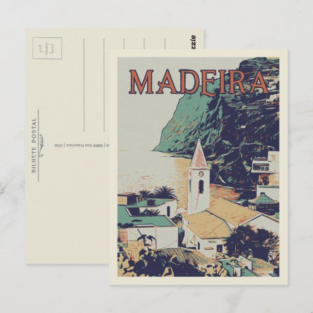 Cartão Postal Ilustração da paisagem da Madeira em Portugal (Frente/Verso)