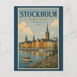 Cartão Postal Ilustração da paisagem urbana de Estocolmo, Suécia