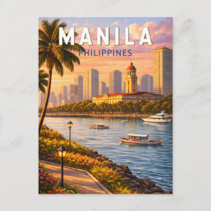 Cartão Postal Ilustração da Paisagem Urbana de Manila Filipinas 