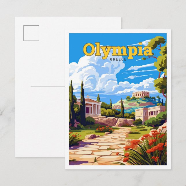 Cartão Postal Ilustração da pintura de Viagem da Grécia Olympia (Frente/Verso)