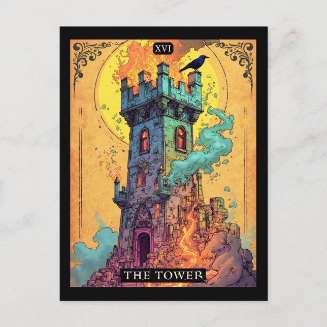 Cartão Postal Ilustração da Placa Tarot, A Torre (Frente)