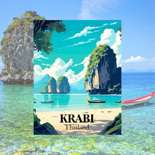 Cartão Postal Ilustração da Praia de Krabi, Tailândia