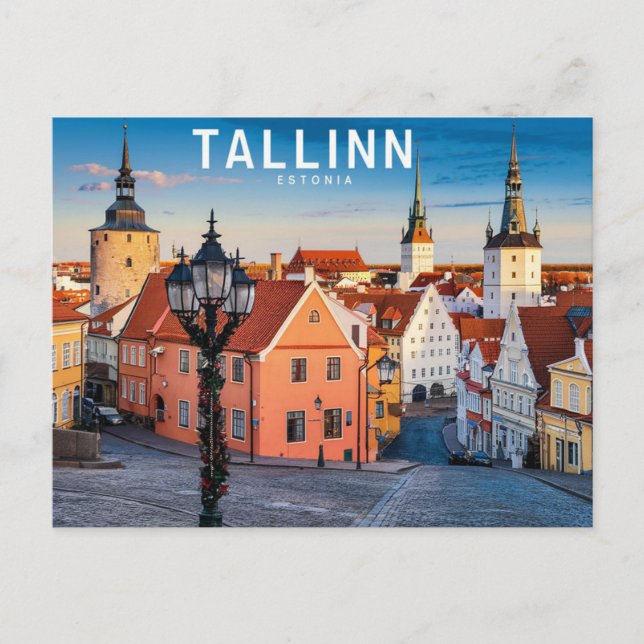 Cartão Postal Ilustração da Rua Tallinn Estônia (Frente)