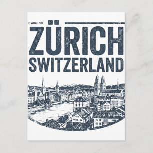 Cartão Postal Ilustração da Silhueta da Cidade de Zurique Suíça