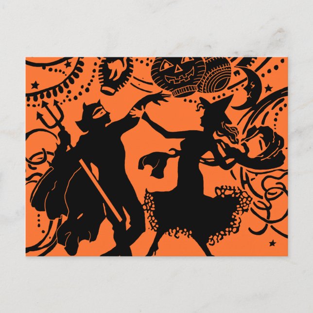 Cartão Postal Ilustração da Silhueta de Dança da Bruxa do Diabo  (Frente)