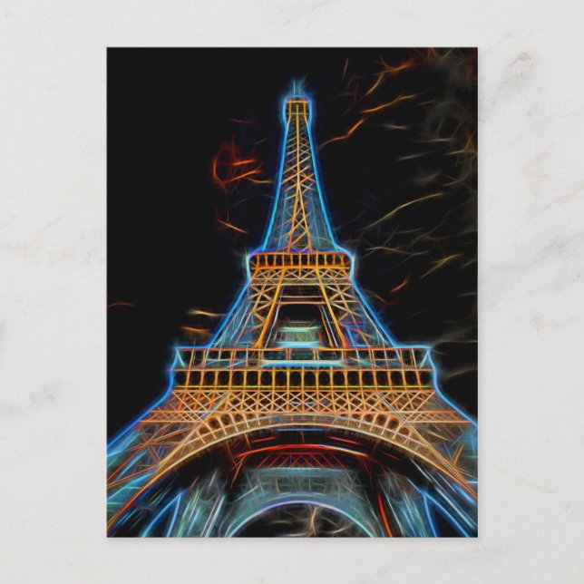 Cartão Postal Ilustração da Torre Eiffel - Paris, França (Frente)