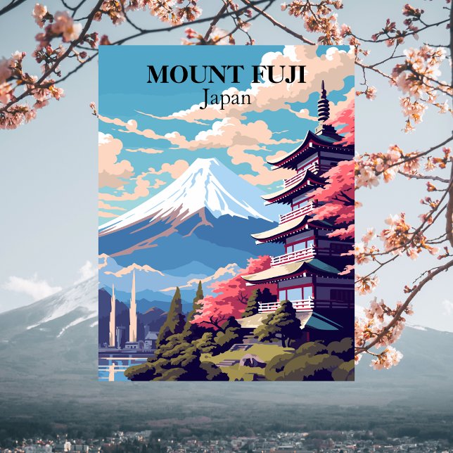 Cartão Postal Ilustração da viagem ao Monte Fuji, Japão (Mount Fuji, Japan)