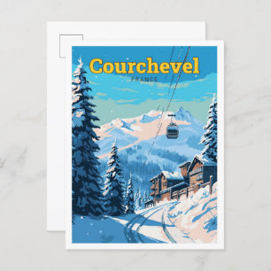 Cartão Postal Ilustração da Viagem Art Vintage de Courchevel Fra