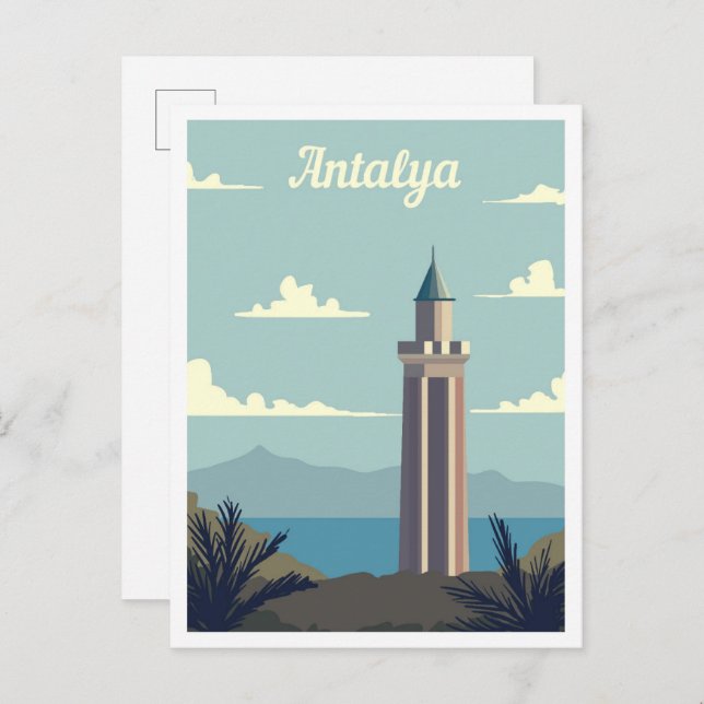Cartão Postal Ilustração da Viagem de Arte de Antalya Turkey (Frente/Verso)