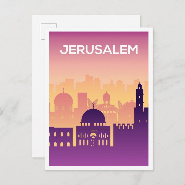 Cartão Postal Ilustração da Viagem de Arte de Jerusalém (Frente/Verso)