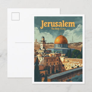Cartão Postal Ilustração da Viagem de Arte de Jerusalem Vintage