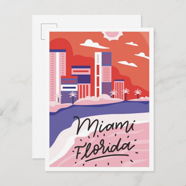 Cartão Postal Ilustração da Viagem de Arte de Miami Florida (Frente/Verso)