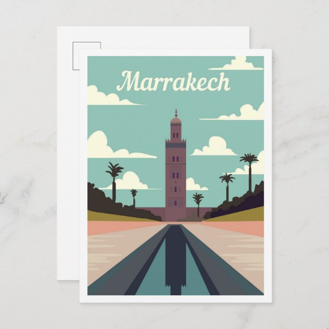 Cartão Postal Ilustração da Viagem de Arte Marraquexe em Marroco (Frente/Verso)