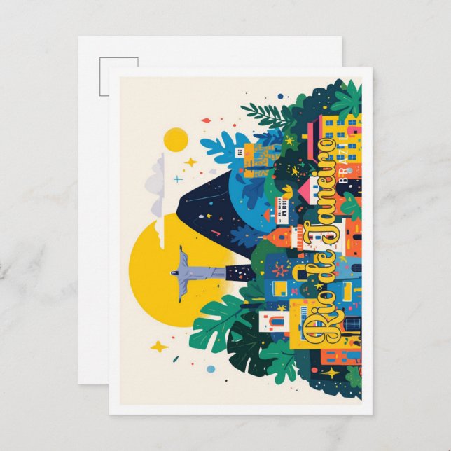 Cartão Postal Ilustração da Viagem Pop de Arte do Rio de Janeiro (Frente/Verso)