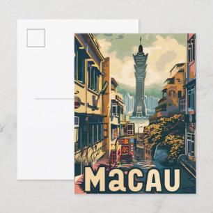 Cartão Postal Ilustração da Viagem retrô chinesa de Macau