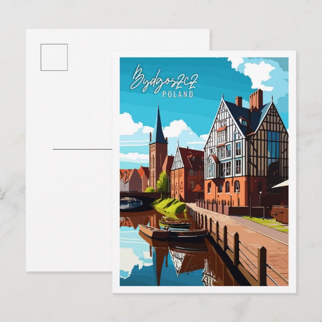 Cartão Postal Ilustração da viagens vintage Bydgoszcz Polônia (Frente/Verso)