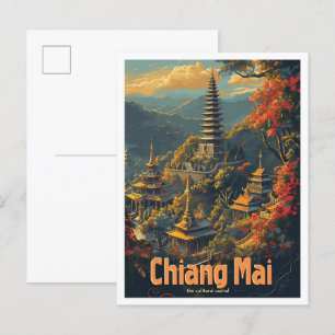 Cartão Postal Ilustração da Viagens vintage Chiang Mai Thailand