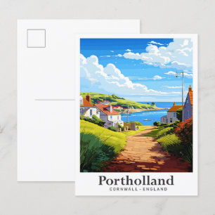 Cartão Postal Ilustração da Viagens vintage da Cornualha Porthol
