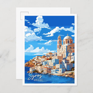 Cartão Postal Ilustração da viagens vintage da Grécia do Syros