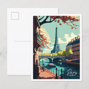 Cartão Postal Ilustração da viagens vintage de Arte da França de