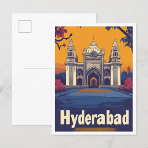 Cartão Postal Ilustração da Viagens vintage de Arte da Índia Hyd