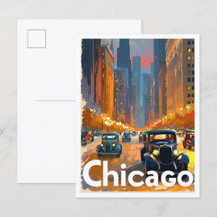Cartão Postal Ilustração da Viagens vintage de Arte de Chicago E