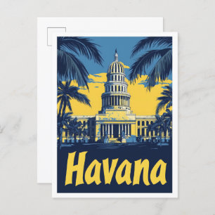 Cartão Postal Ilustração da Viagens vintage de Arte de Havana Cu