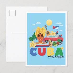 Cartão Postal Ilustração da Viagens vintage de Arte de Havana Cu