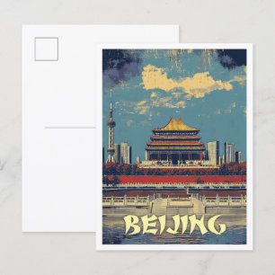 Cartão Postal Ilustração da Viagens vintage de Arte de Pequim na