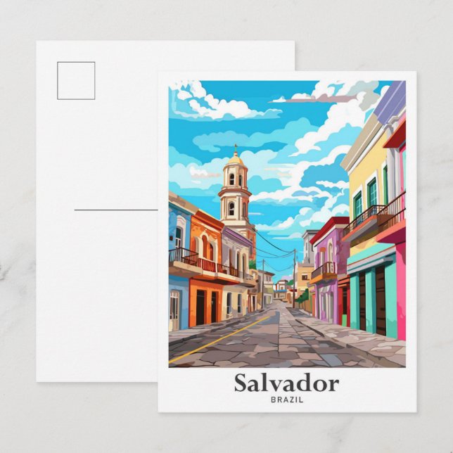 Cartão Postal Ilustração da Viagens vintage de Arte Salvador Bra (Frente/Verso)