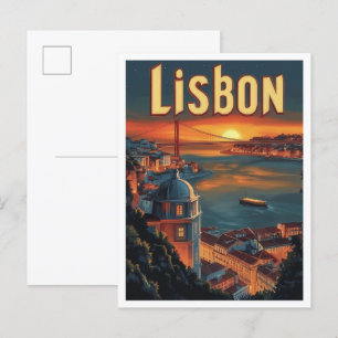 Cartão Postal Ilustração da Viagens vintage de Lisboa Portugal