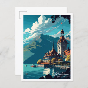 Cartão Postal ilustração da viagens vintage de Suiça de Montreux