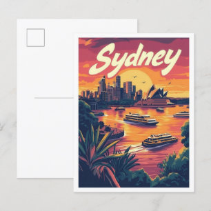 Cartão Postal Ilustração da Viagens vintage de Sydney Austrália