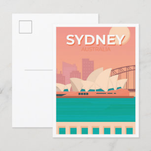Cartão Postal Ilustração da Viagens vintage de Sydney Austrália