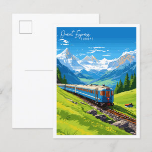 Cartão Postal Ilustração da viagens vintage do Orient Express Eu