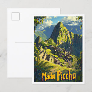 Cartão Postal Ilustração da Viagens vintage Maccu Pichu Cusco Pe