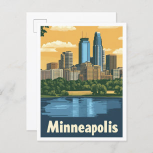 Cartão Postal Ilustração da Viagens vintage Minneapolis Minnesot