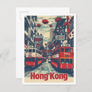 Cartão Postal Ilustração da Viagens vintage na China em Hong Kon