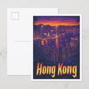 Cartão Postal Ilustração da Viagens vintage na China em Hong Kon