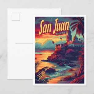 Cartão Postal Ilustração da Viagens vintage San Juan Puerto Rico