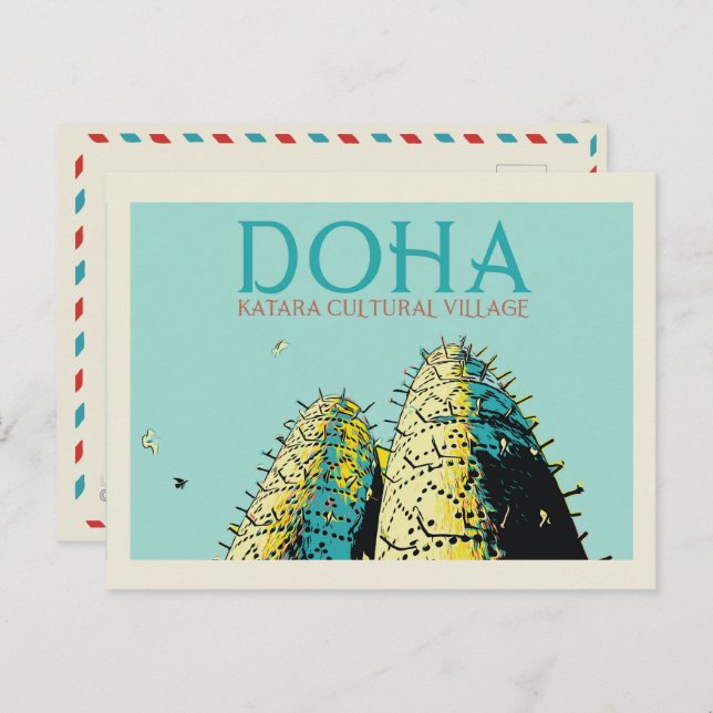 Cartão Postal Ilustração da Vila Cultural de Doha Katara Po Cata (Frente/Verso)
