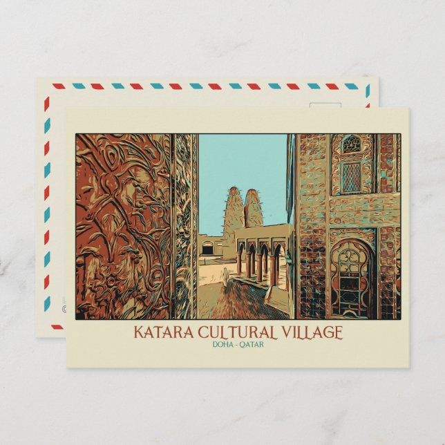 Cartão Postal Ilustração da Vila Cultural de Doha Katara Po Cata (Frente/Verso)
